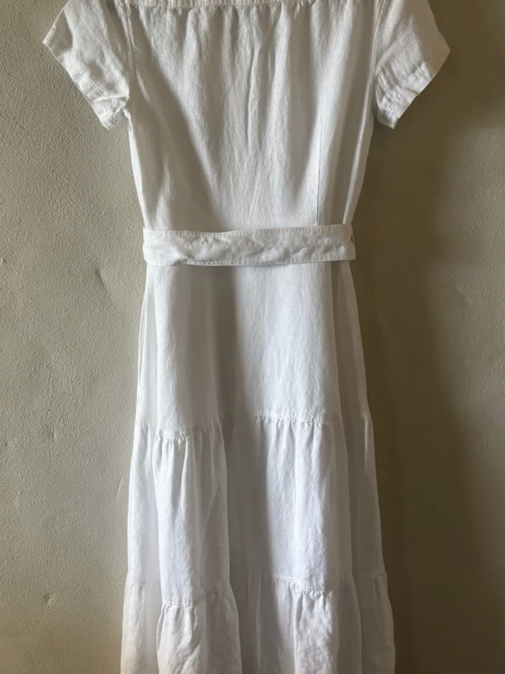 Polo by Ralph Lauren linen White Button-Front Midi Shirt Dress with Tie Waist - Picture 3 of 5
